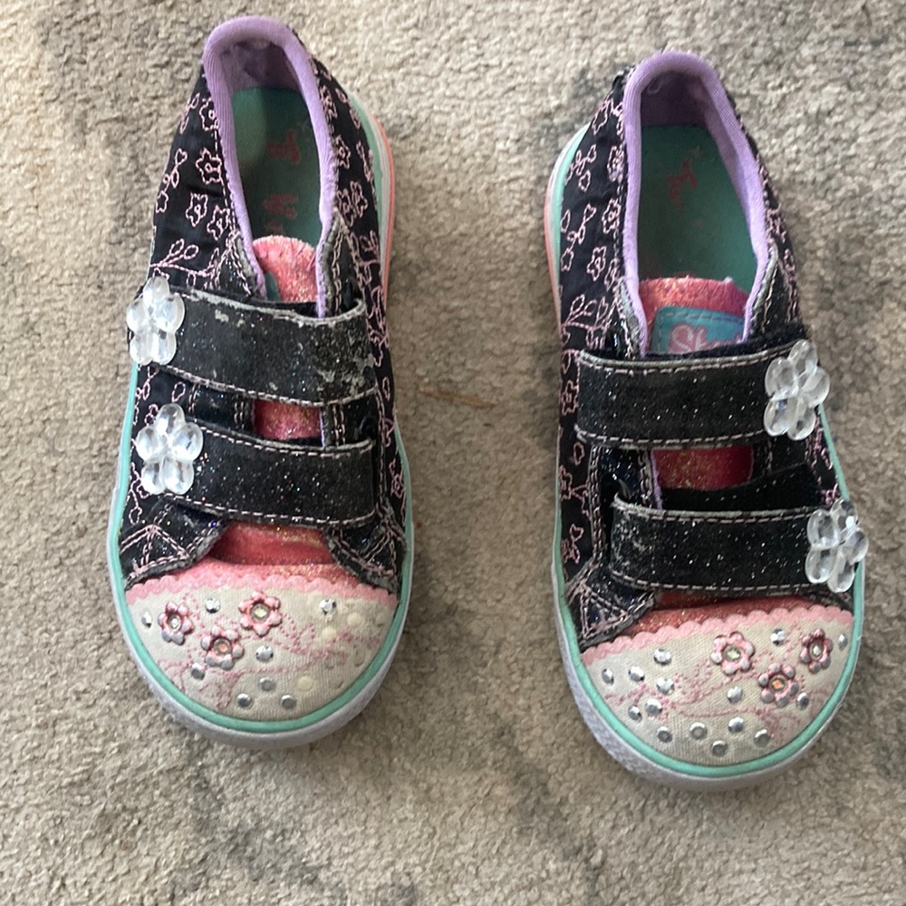 Skechers Twinkle toes black purple and pink shoes